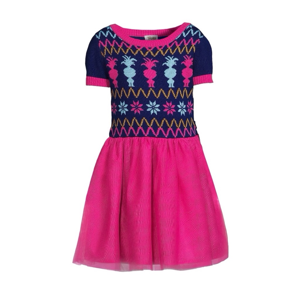 Trolls Girls Sweater Top Dress with Mesh Skirt